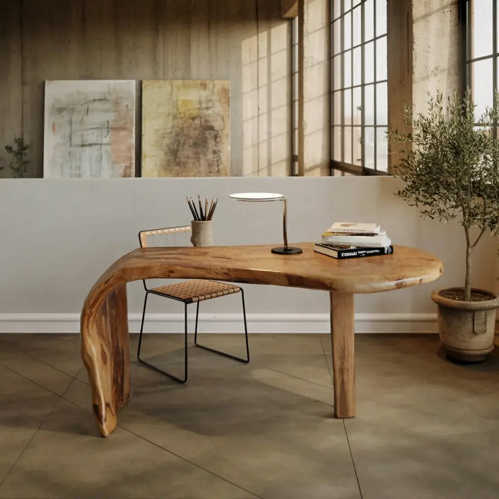 Live Edge Desk With Organic Curved Design For Home Office And Workspace Kitchnce
