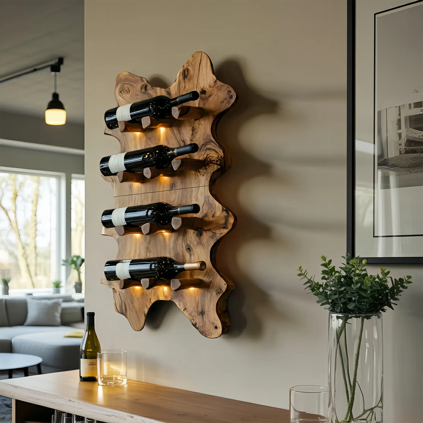 Rustic Live Edge Wall Wine Rack For Cozy Dining Rooms Kitchnce