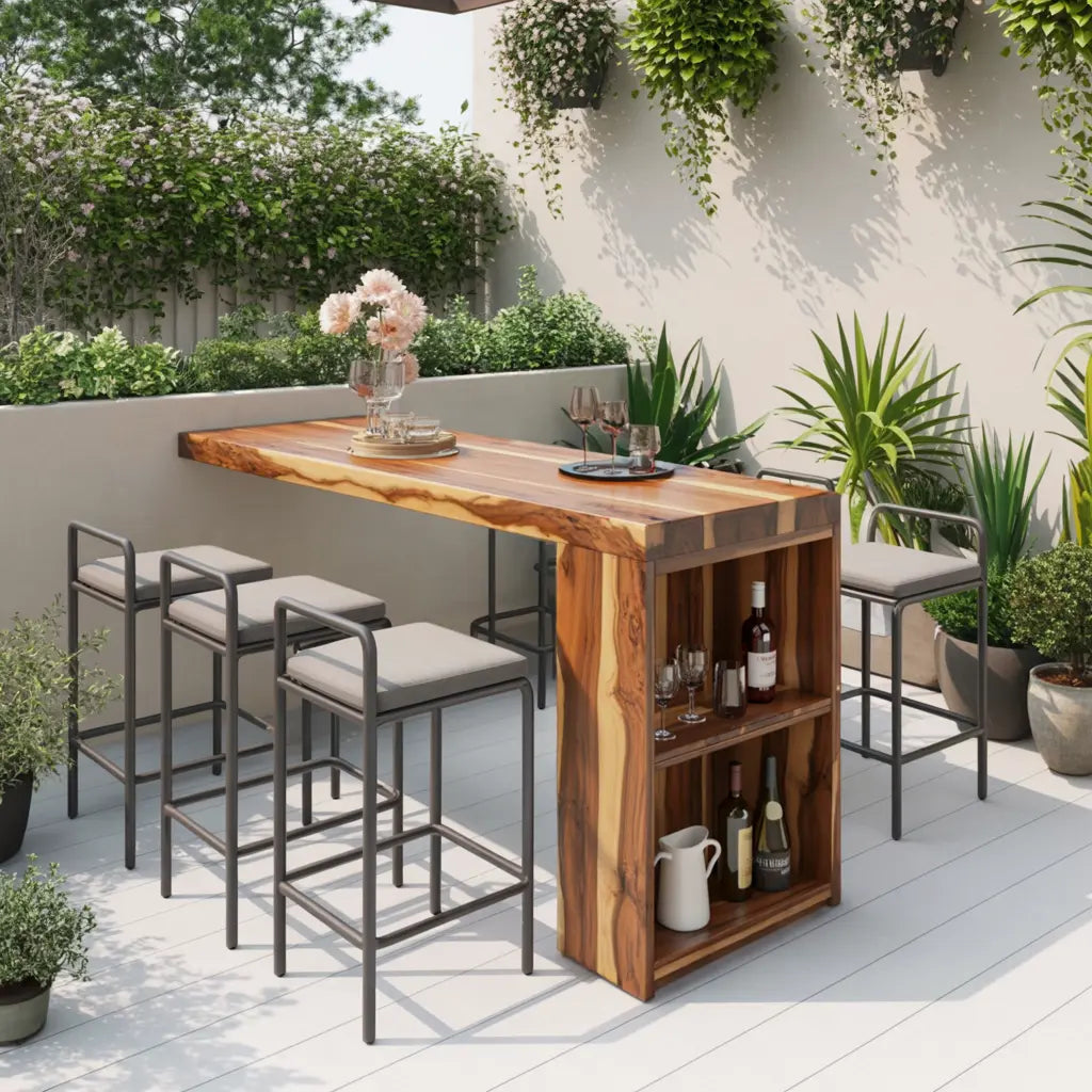 Tropical Live Edge Bar Table For Balcony Or Outdoor Patio Kitchnce