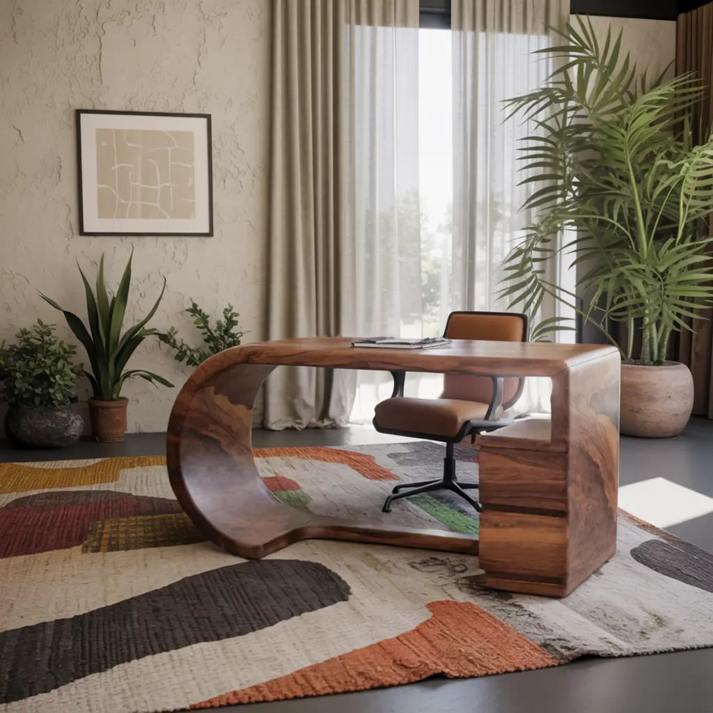 Curved Sculptural Desk With Fluid Form For Home Office And Studio Kitchnce