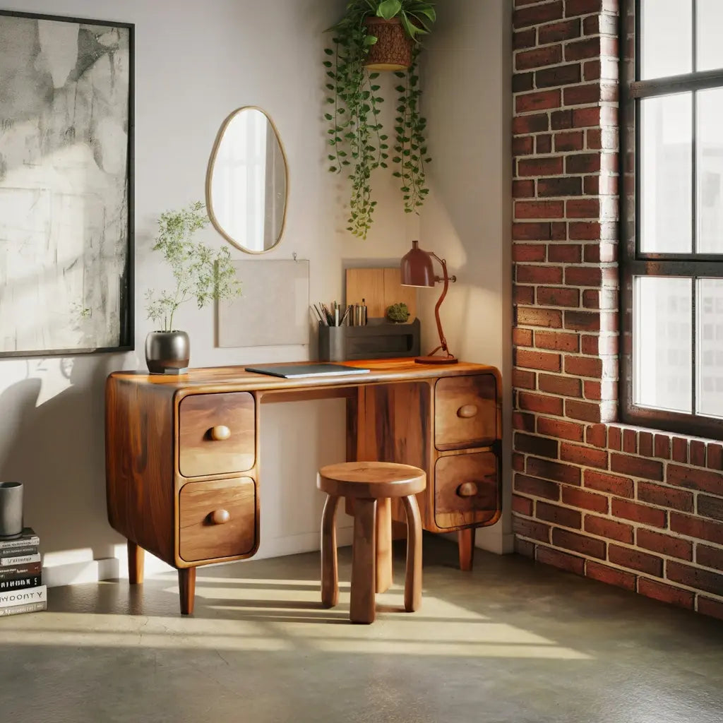 Modern Rounded Corner Desk With Drawers For Home Office Workspace Kitchnce