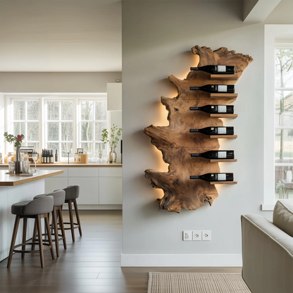 Handcrafted Wooden Live Edge Wine Holder For Bar Display Art Kitchnce
