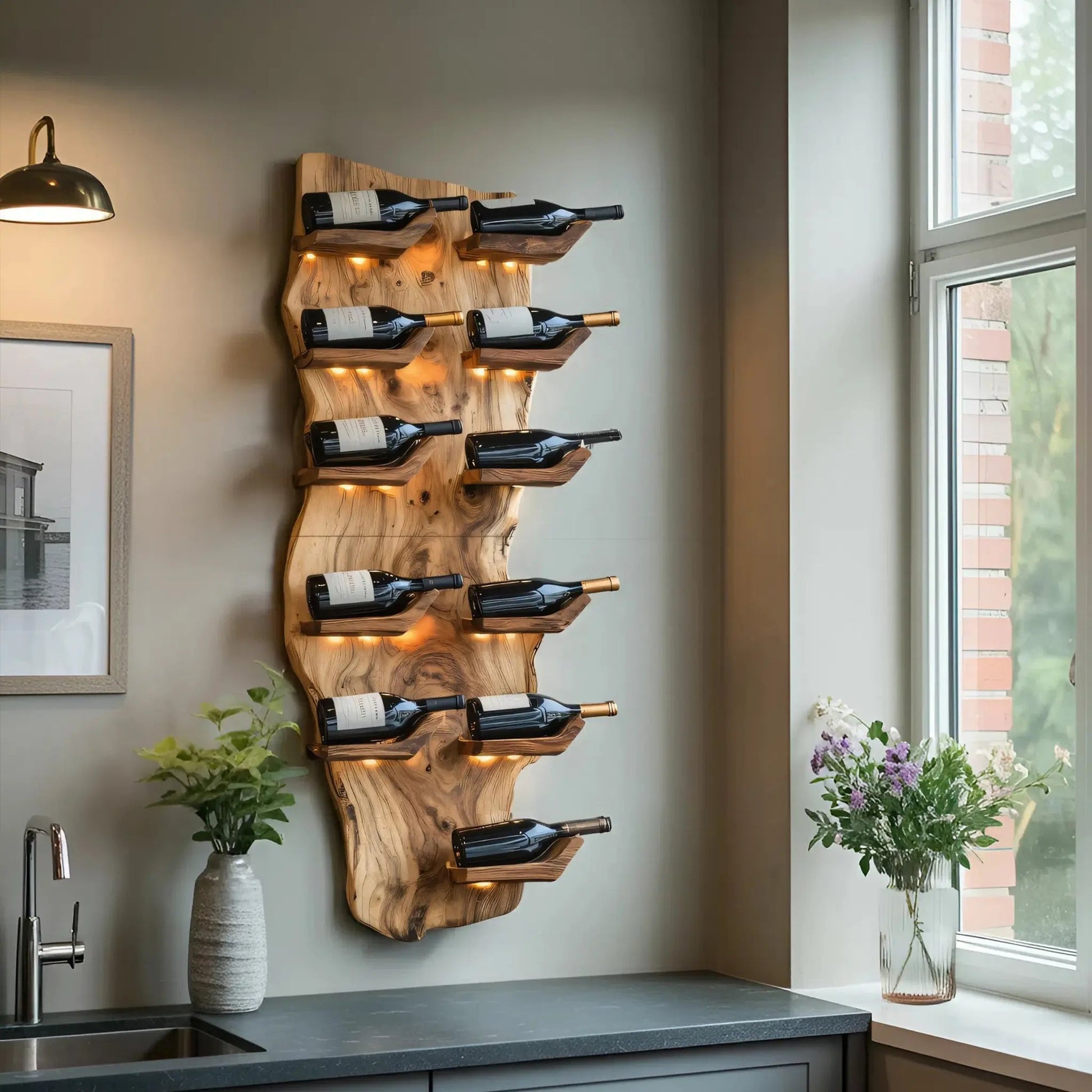 Farmhouse Live Edge Wine Holder For Living Room Furniture Kitchnce