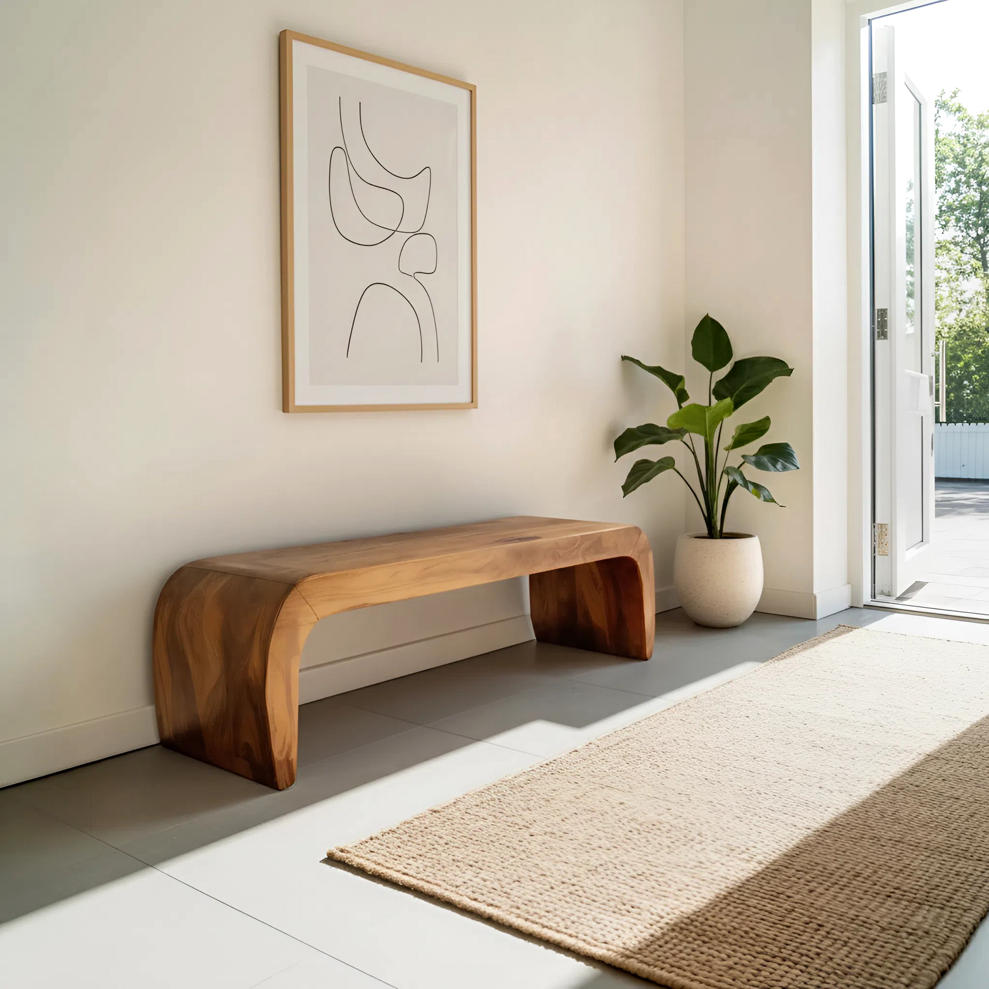 Contemporary Bench With Curved Design For Entryway Kitchnce