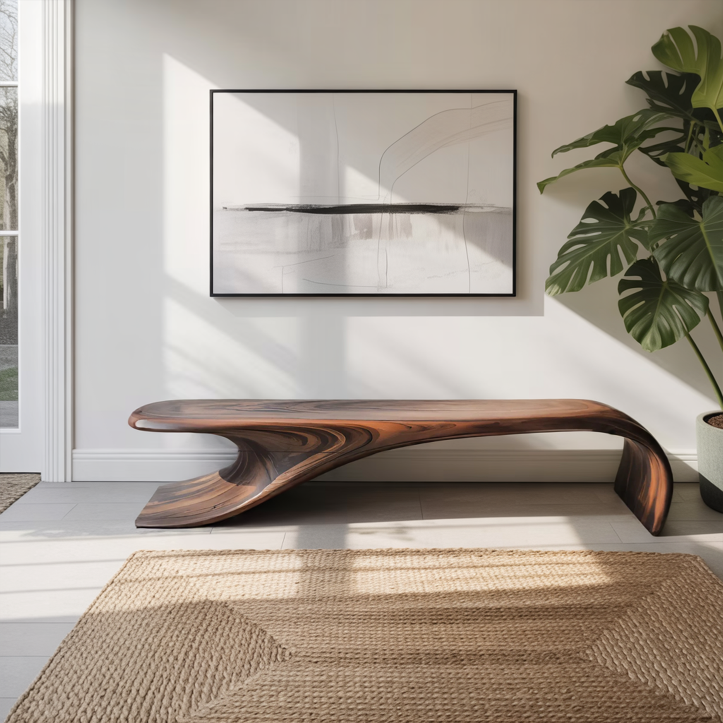 Modern Sculptural Bench With Flowing Curves For Living Room Kitchnce