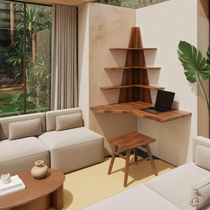 Modern Floating Corner Desk With Tree Shelves For Home Office And Apartment Kitchnce