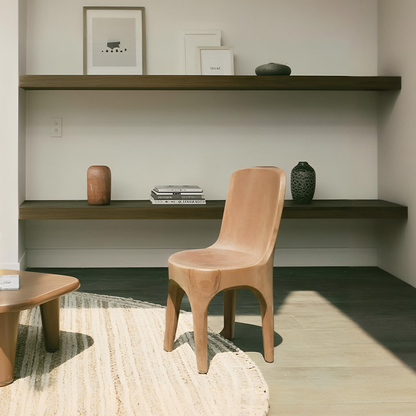 Sculptural Solid Wood Chair With Curved Seat For Garden Or Indoor Decor Kitchnce