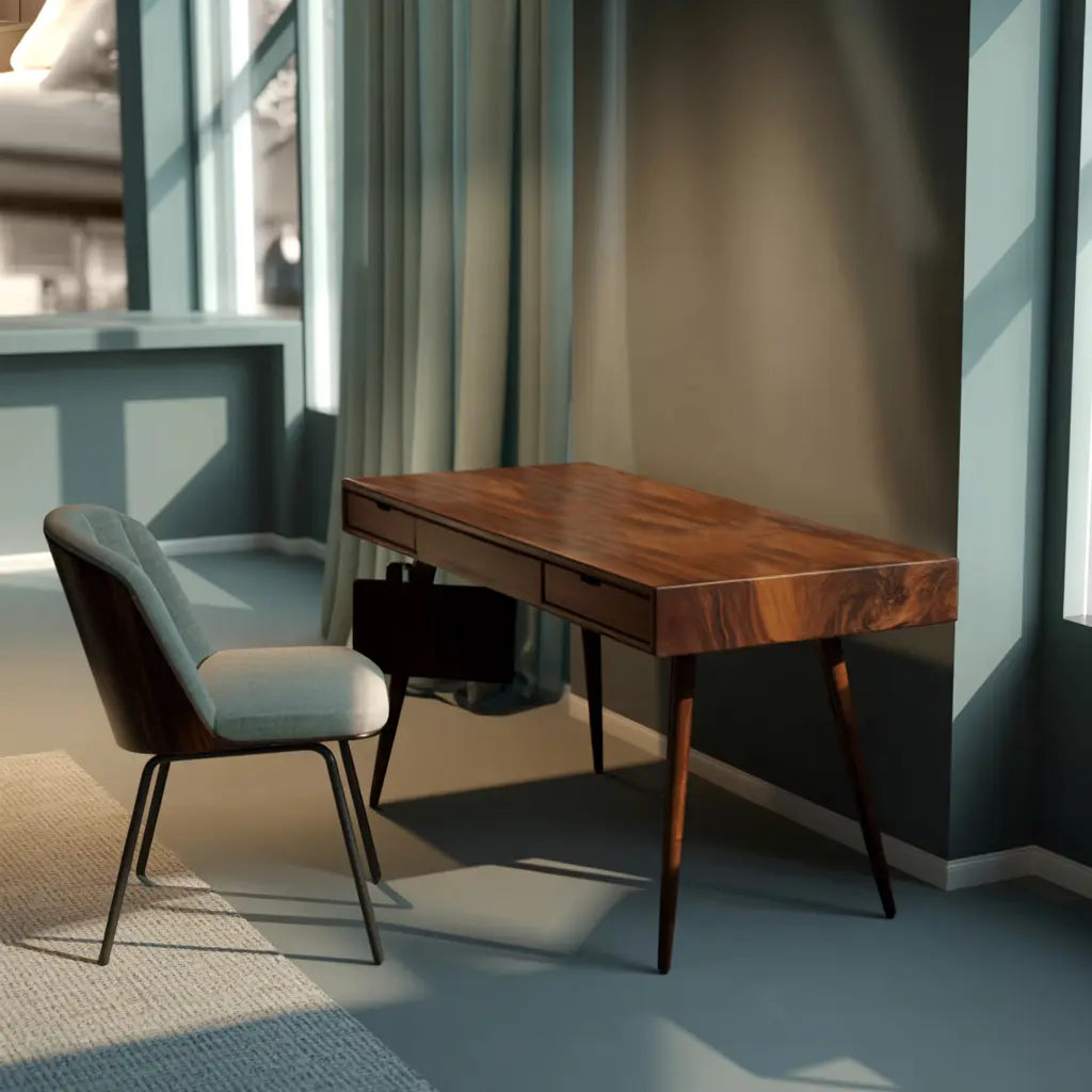 Mid Century Modern Writing Desk With Drawers For Home Office Kitchnce