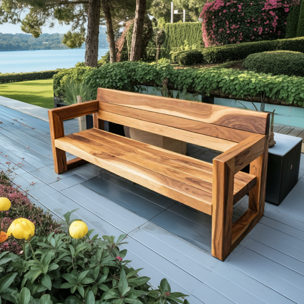 Modern Solid Wood Outdoor Bench With Armrests For Garden Or Entryway Kitchnce