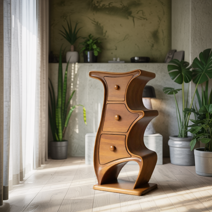 Modern Sculptural Wood Cabinet 3 Drawer Chest For Bedroom Or Living Room Kitchnce