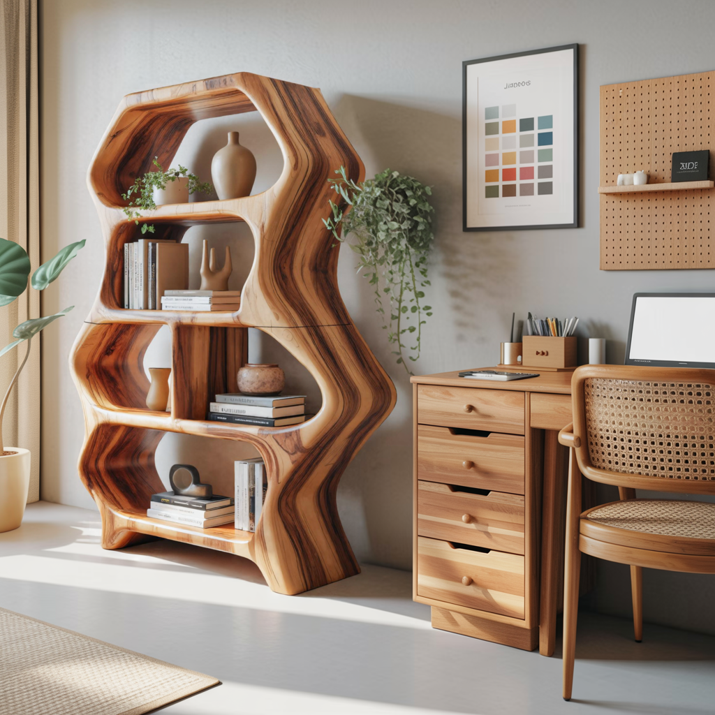 Sculptural Bookshelf With Organic Carved Display For Living Room And Office Kitchnce