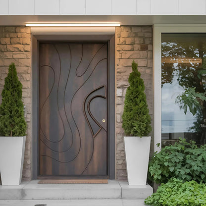 Modern Sculpted Door With Abstract Carving For Entryway And Contemporary Exterior Kitchnce