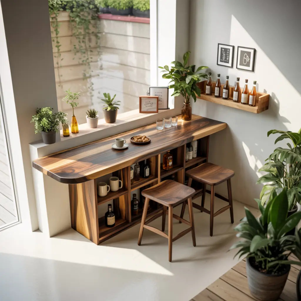 Curved Wood Bar Table With Storage For Kitchen Or Dining Area Kitchnce