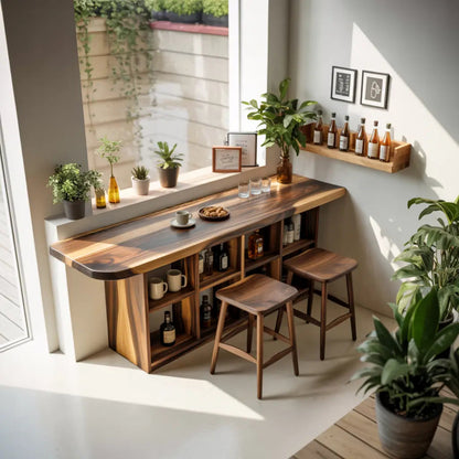 Curved Wood Bar Table With Storage For Kitchen Or Dining Area Kitchnce