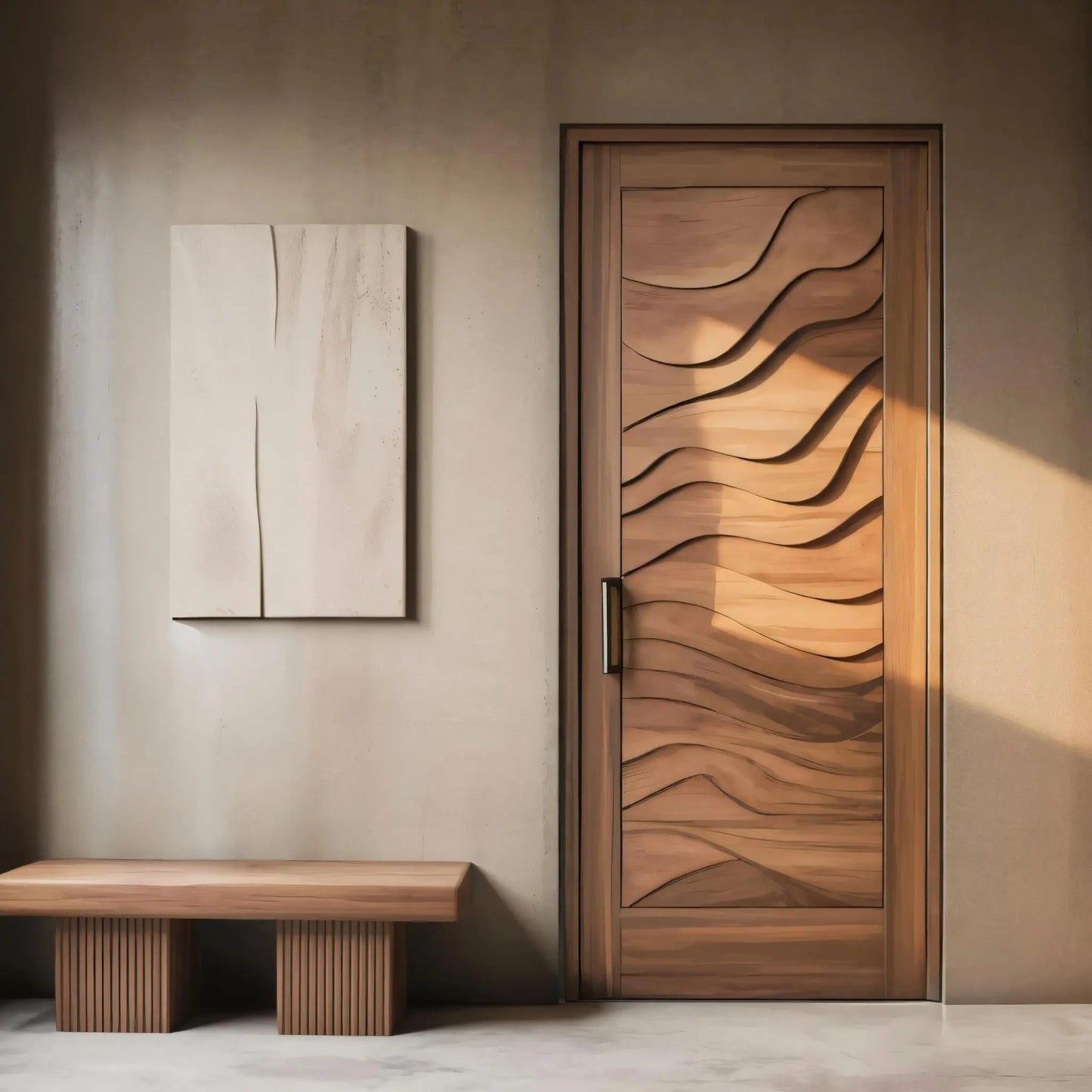 Modern Wave Carved Door Design With 3D Pattern For Hallway And Living Room Kitchnce