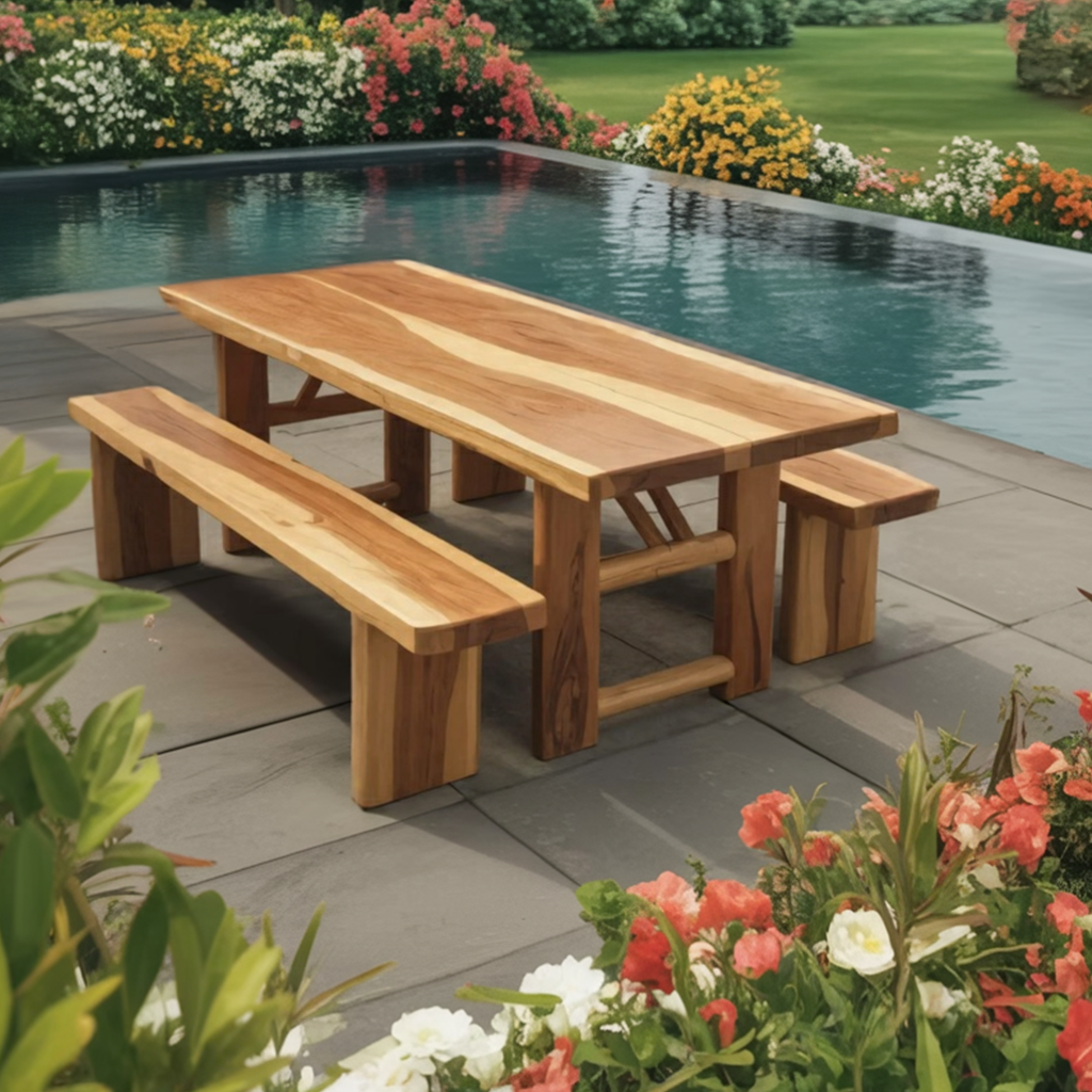 Rustic Outdoor Table With Benches For Garden Or Backyard Gatherings Kitchnce