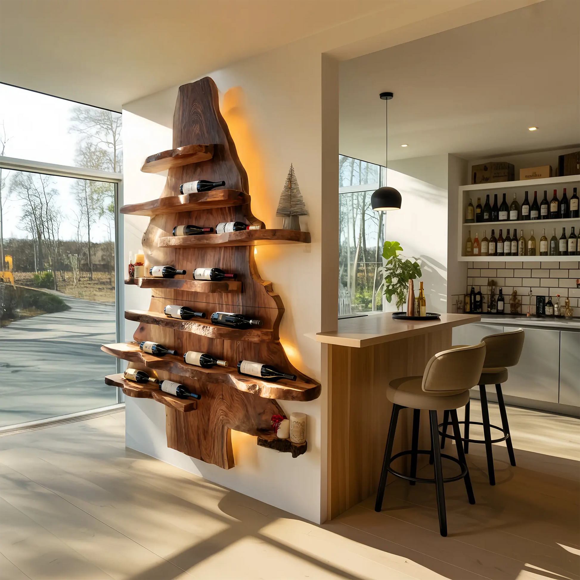 Farmhouse Live Edge Wine Holder For Living Room Wine Display Kitchnce