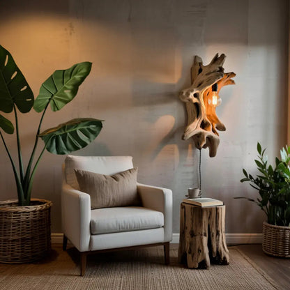 Driftwood Wall Lamp With Carved Form For Rustic Modern Living Room Kitchnce