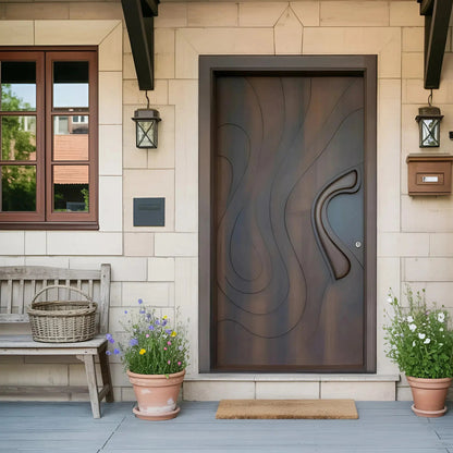 Modern Sculpted Front Door With Carved Design For Contemporary Entryway And Home Kitchnce