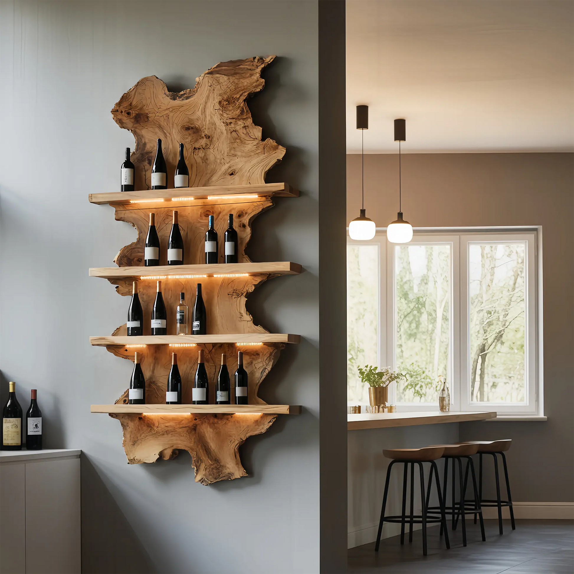 Mid Century Live Edge Wine Holder For Bar Decor And Home Art Kitchnce