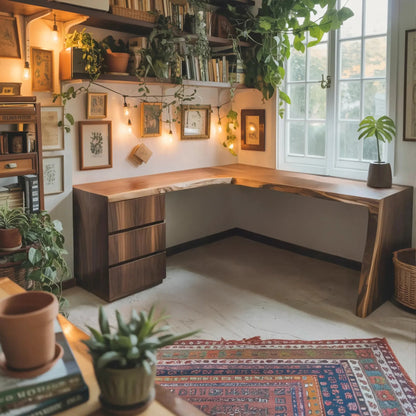Modern Live Edge L Shaped Desk For Minimalist Home Office Kitchnce