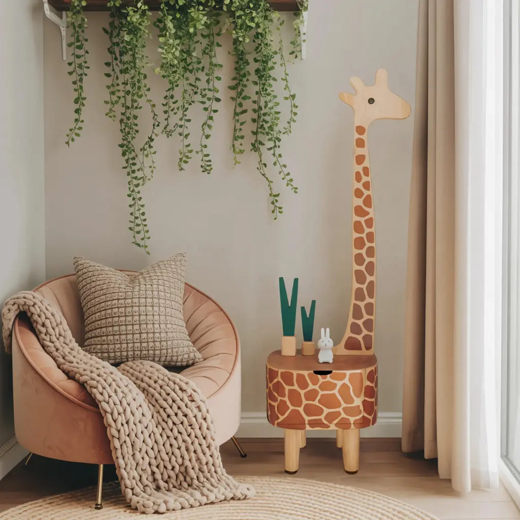 Whimsical Giraffe Nightstand With Drawer For Kids Room And Nursery Kitchnce