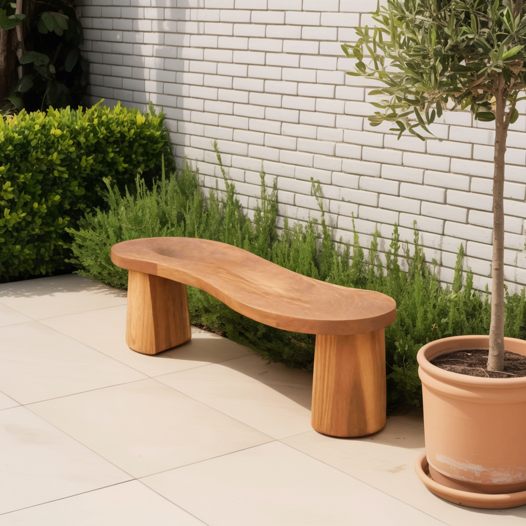 Organic Curved Wood Bench For Garden Or Entryway Kitchnce