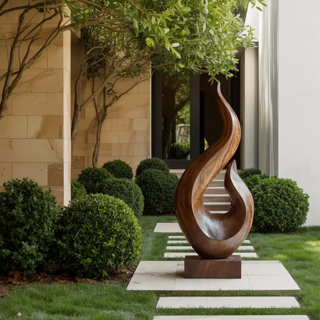 Handcrafted Abstract Wood Statue For Home Accent Kitchnce
