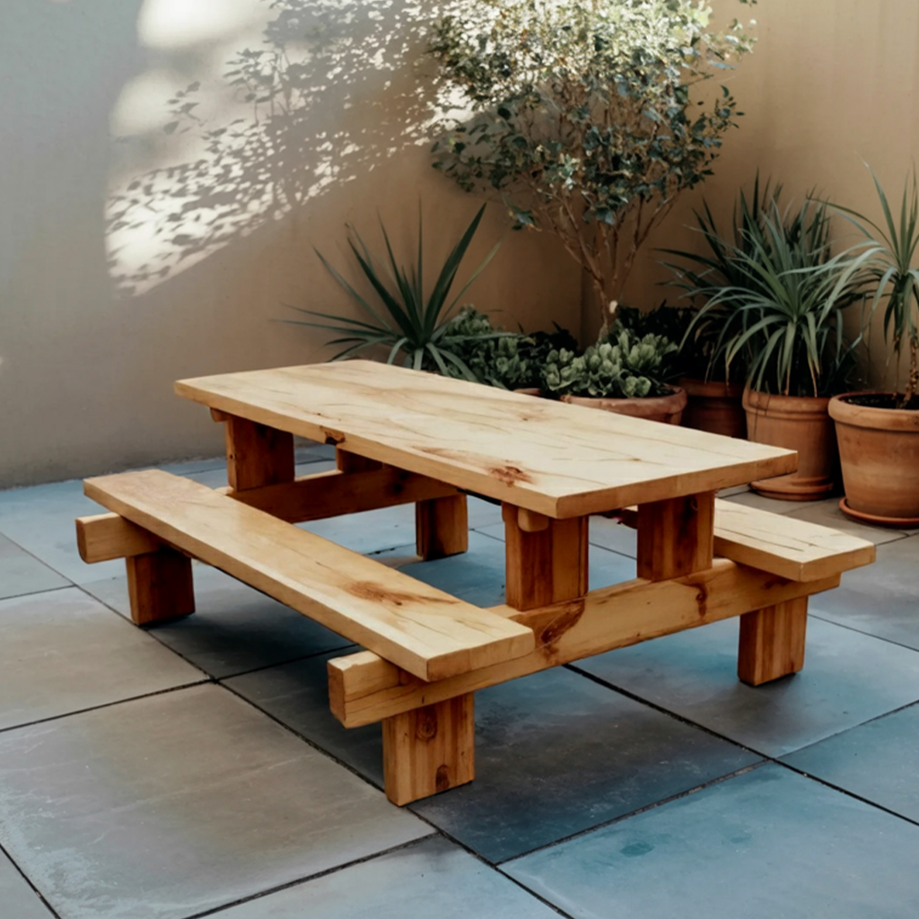 Minimalist Outdoor Picnic Table With Benches For Garden Or Cabin Kitchnce