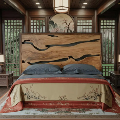 Contemporary Live Edge Headboard With Natural Woodgrain Kitchnce