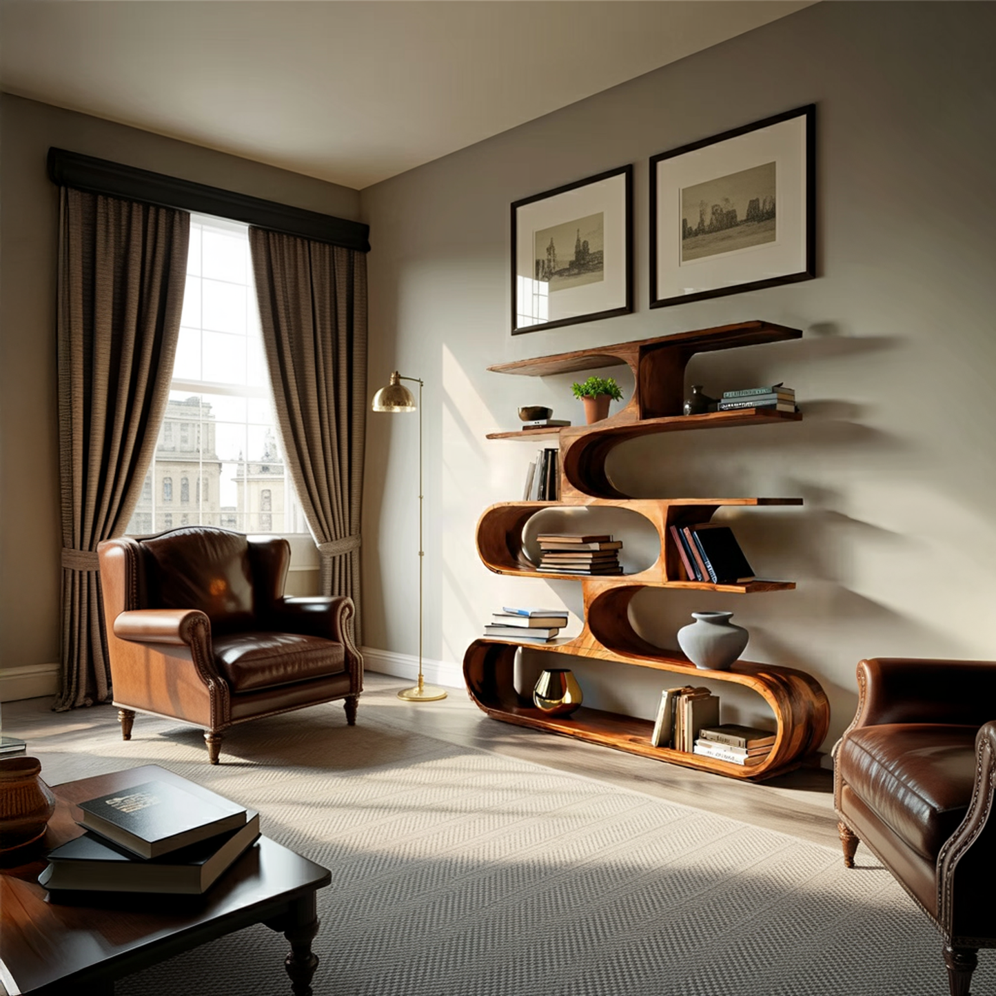 Artistic Curved Bookcase For Living Room Decor Kitchnce