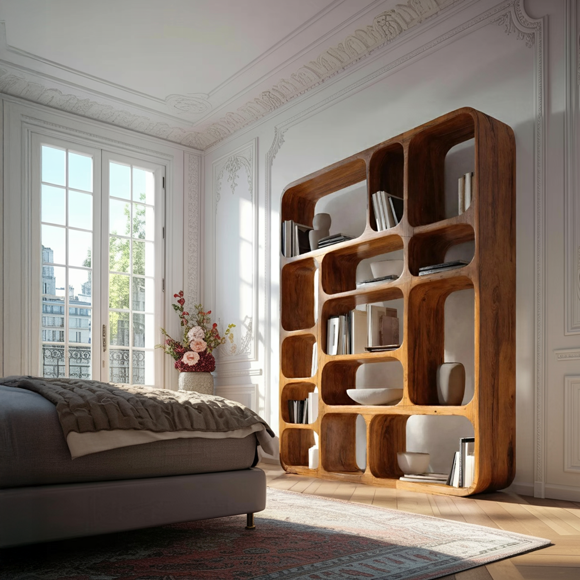 Modern Wall Bookshelf Multiple Compartments For Living Room Kitchnce