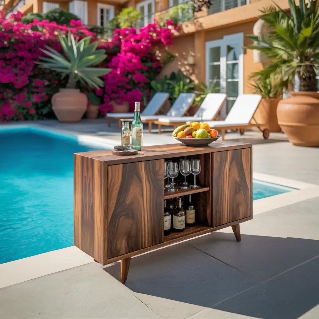 Mid Century Outdoor Bar Cabinet With Wine Storage For Patio Kitchnce