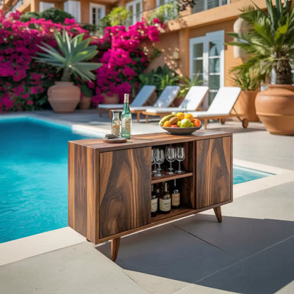 Mid Century Outdoor Bar Cabinet With Wine Storage For Patio Kitchnce