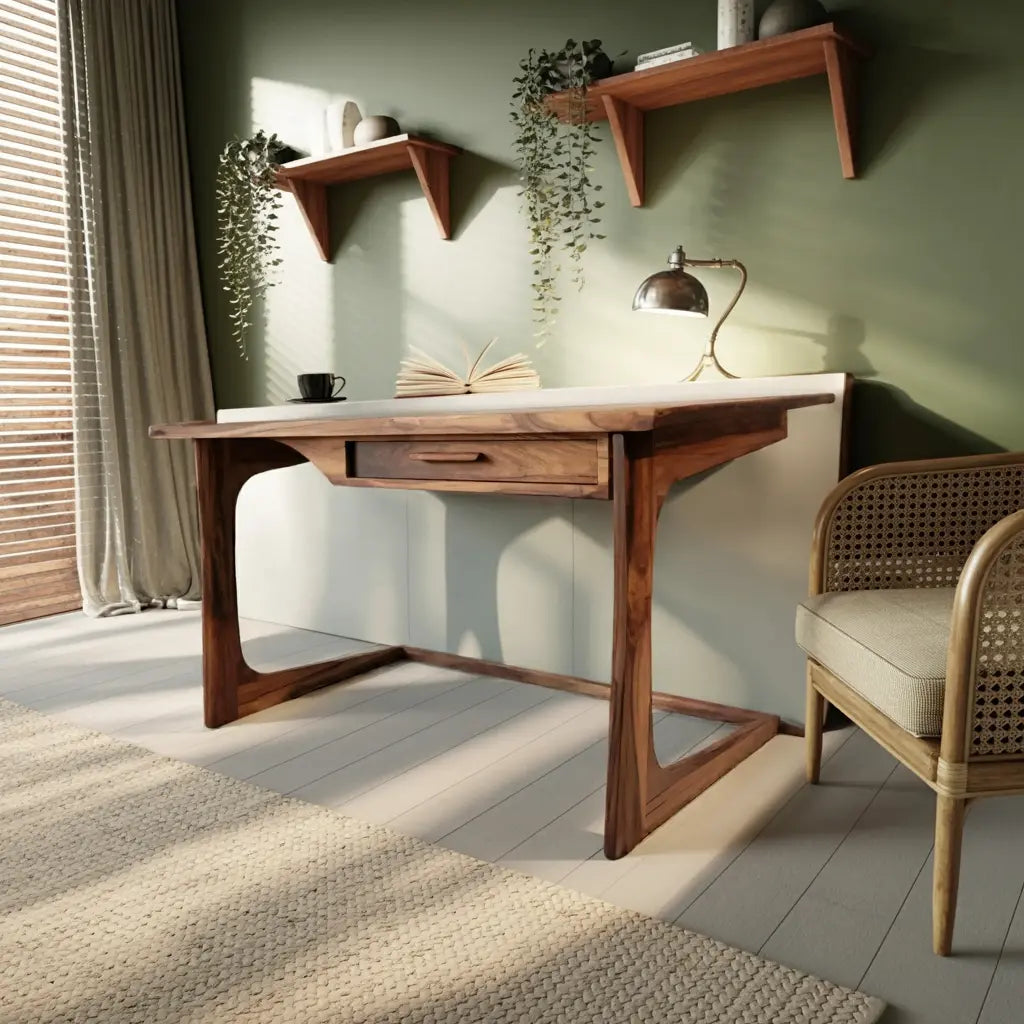 Mid Century Modern Desk With Drawer For Home Office And Workspace Kitchnce