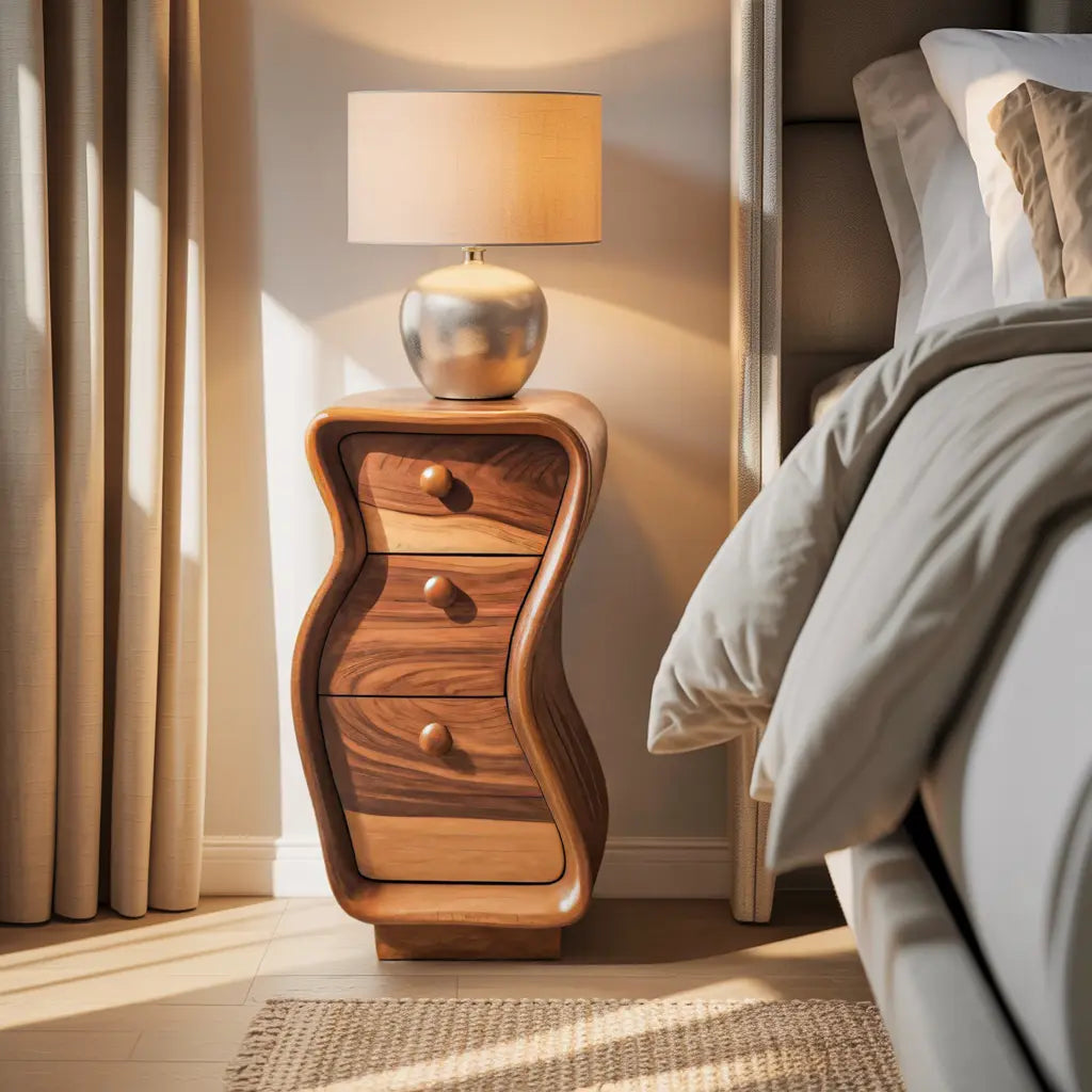 Wavy Sculpted Nightstand With Drawers For Bedroom And Contemporary Interior Kitchnce