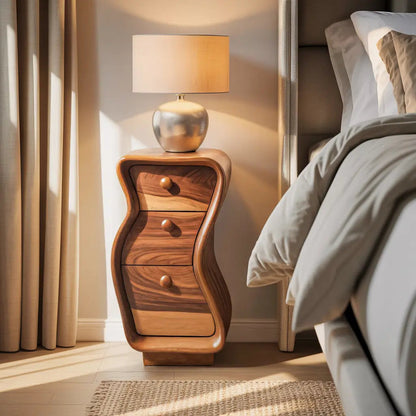Wavy Sculpted Nightstand With Drawers For Bedroom And Contemporary Interior Kitchnce