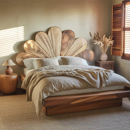 Boho Flower Petal Headboard Bed For Queen And King Bedroom Kitchnce