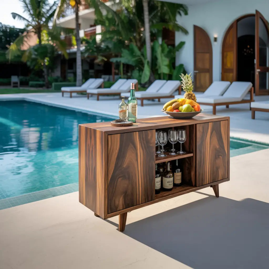 Mid Century Outdoor Bar Cabinet With Wine Storage For Patio Kitchnce
