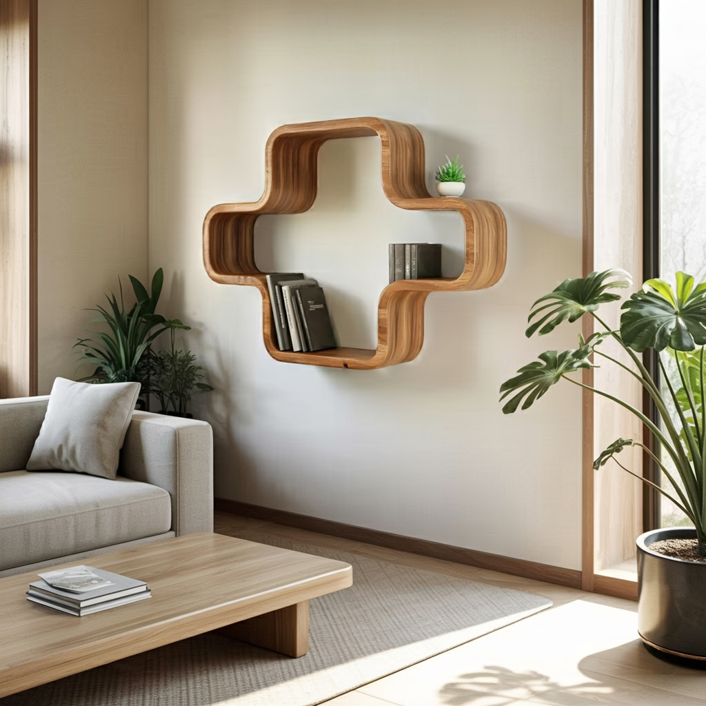 Modern Geometric Wall Mounted Bookshelf For Living Room And Office Kitchnce