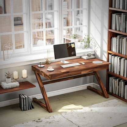 Modern Z Leg Wooden Writing Desk With Drawers For Home Office Or Studio Kitchnce