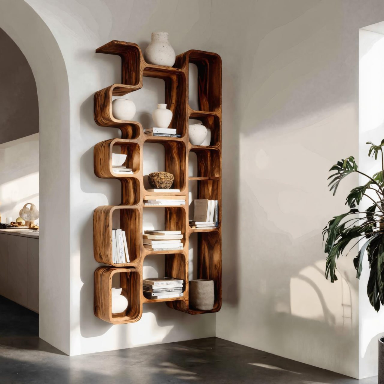 Modern Bookshelf With Integrated Compartments For Living Room Kitchnce
