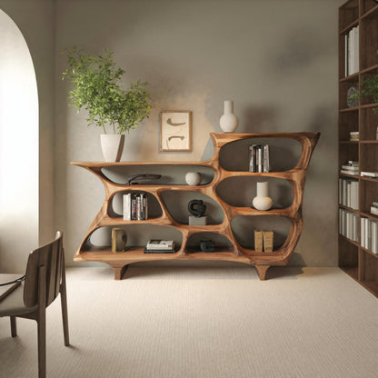 Contemporary Organic Bookshelf With Open Shelves For Living Room Or Office Kitchnce
