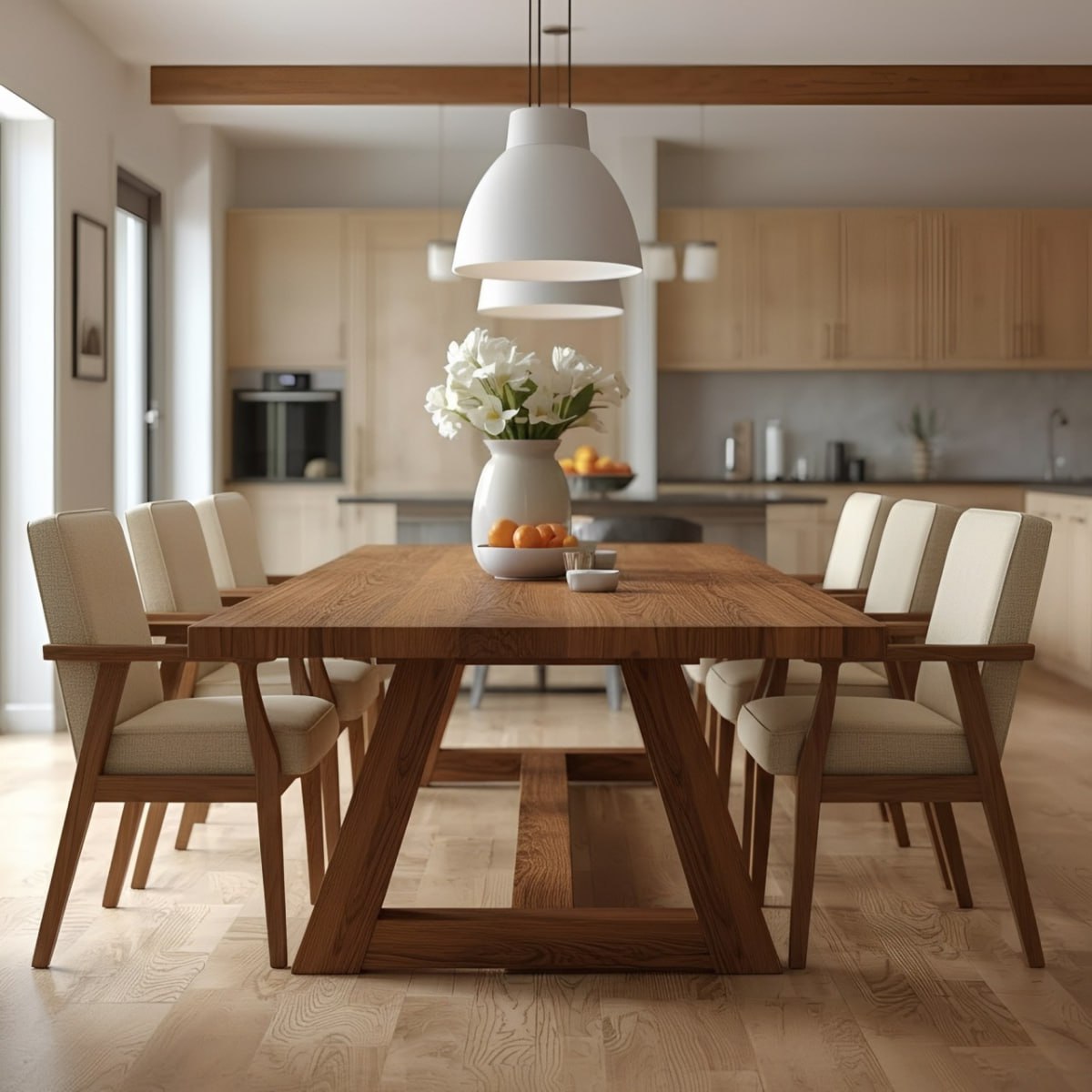 Handcrafted Solid Oak Scandinavian Dining Table, Minimal Modern Kitchen Table