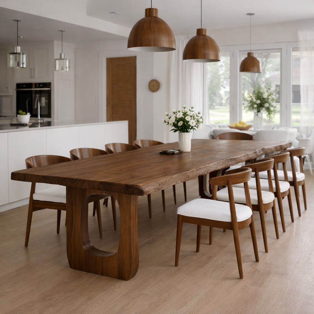 Handcrafted Live Edge Solid Oak Dining Table Modern Scandinavian Kitchen Table