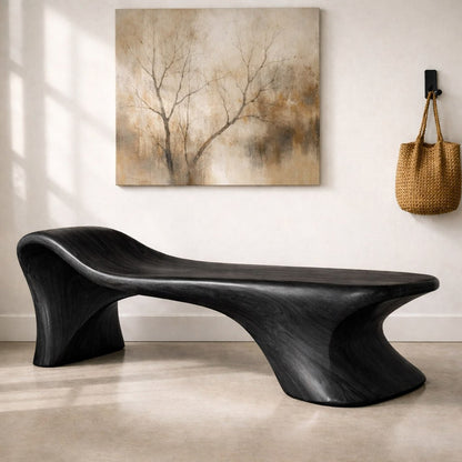Sculptural Wooden Bench, Modern Curved Entryway Seat, Artistic Statement Accent Furniture Piece