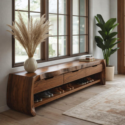 Modern Entryway Bench with Shoe Storage, Wooden Hallway Bench, Console Seat for Mudroom Decor