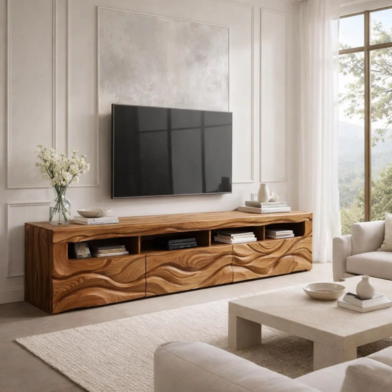 Modern TV Stand with Storage, Wooden Media Console, Entertainment Center for Living Room Decor