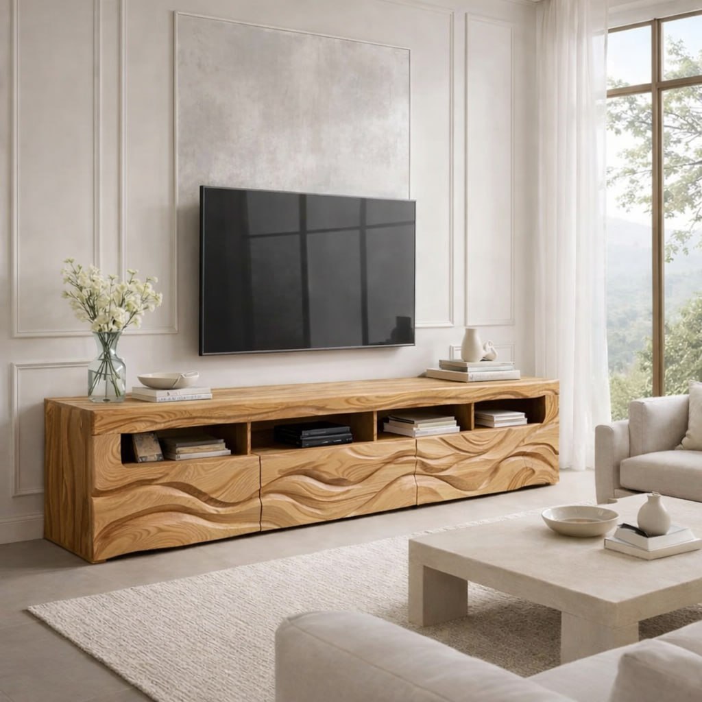 Modern TV Stand with Storage, Wooden Media Console, Entertainment Center for Living Room Decor