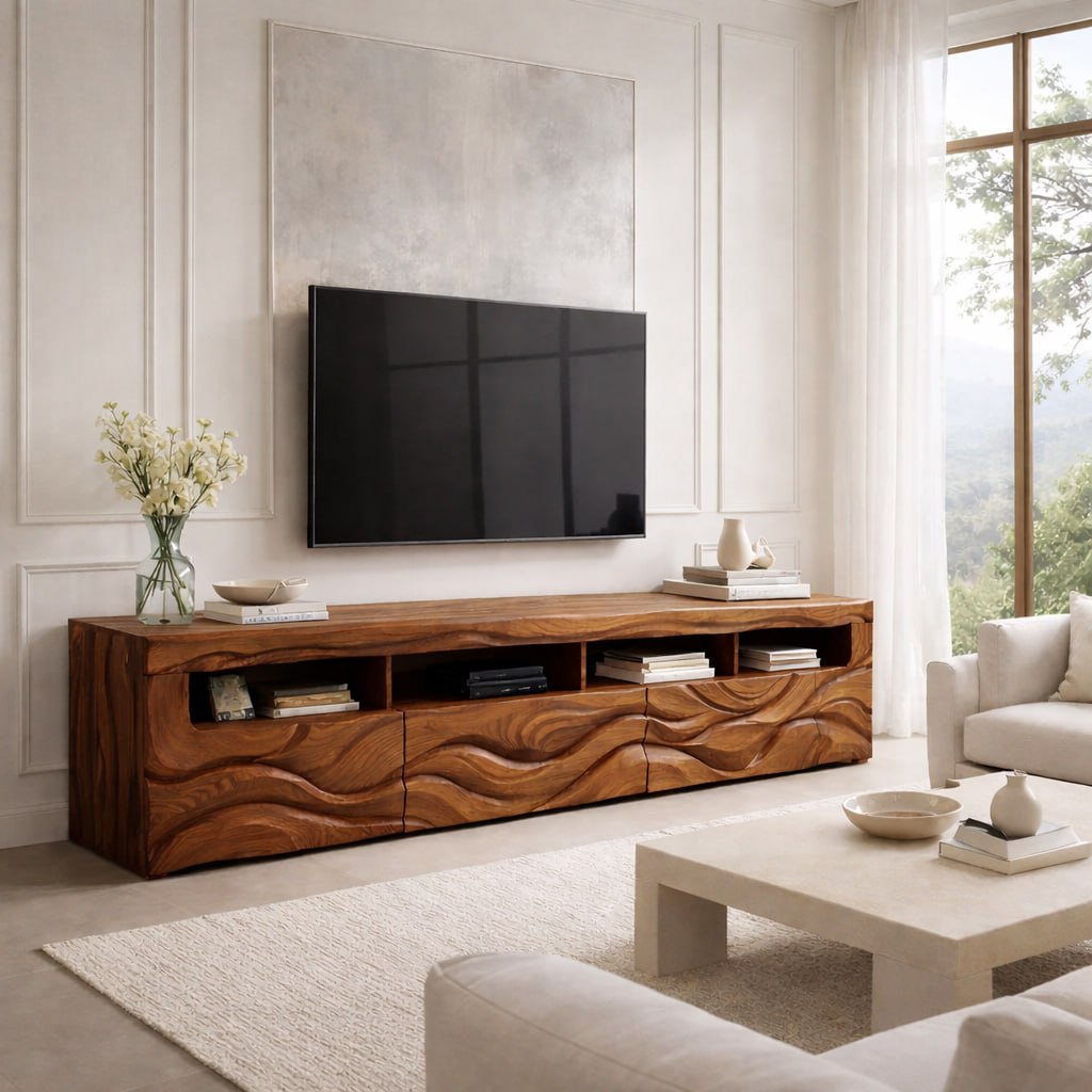 Modern TV Stand with Storage, Wooden Media Console, Entertainment Center for Living Room Decor